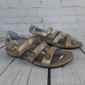 Vionic Orthoheel Sandals “Cathy”Gold Velcro Strappy Comfort Size 9